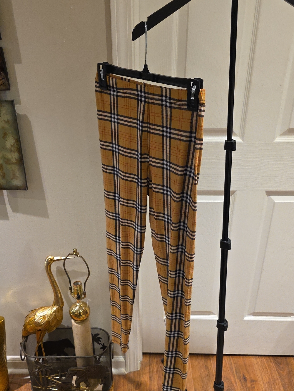 New Mix Yellow Plaid High-Waist Skinny Pants